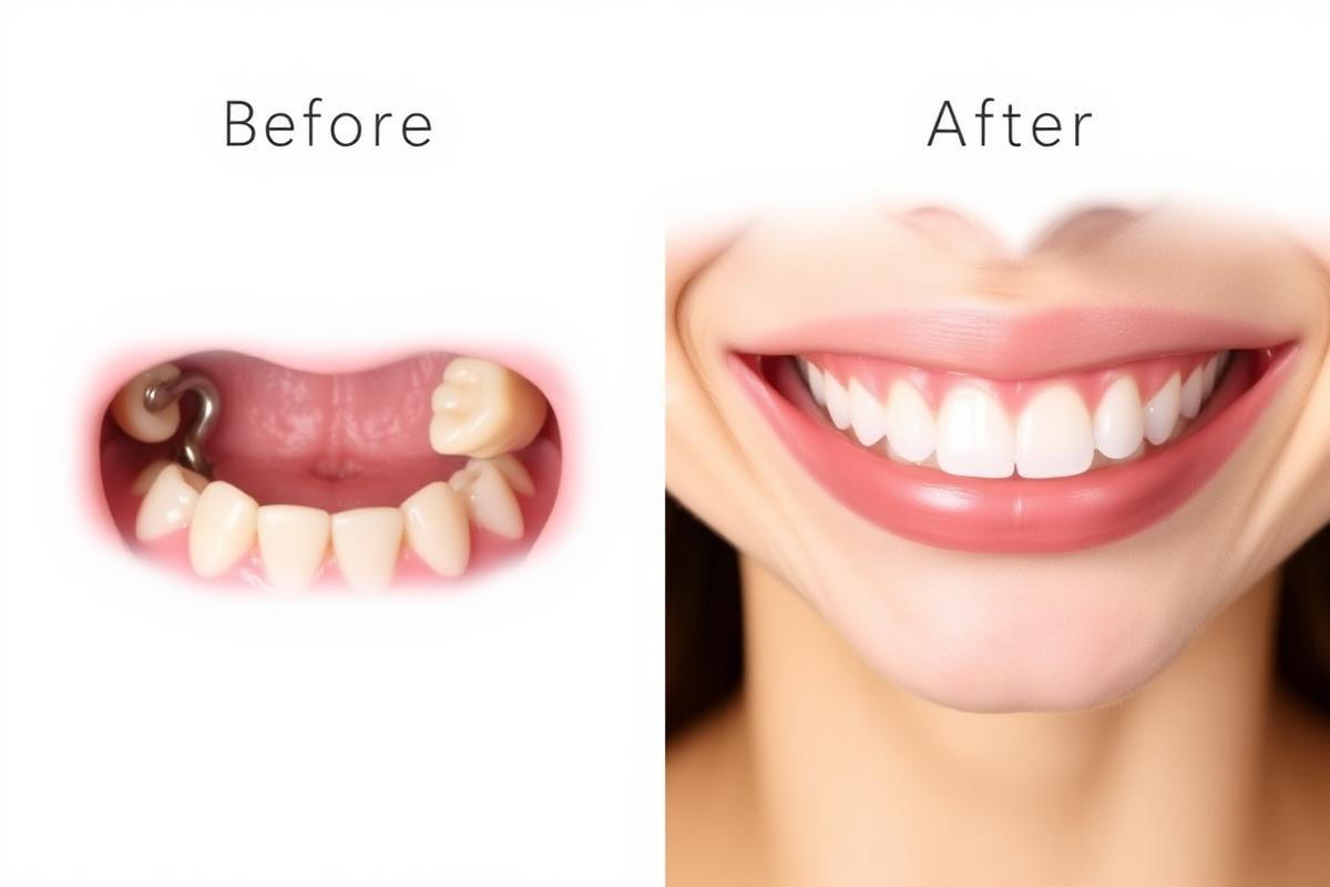 Patient before and after dental implant